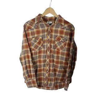 Vintage Wrangler Rancher Autumn Western Plaid Flannel Long Sleeve Button Shirt S